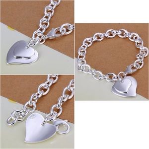 Bracelet Sterling Silver Heart Charm Size 8”